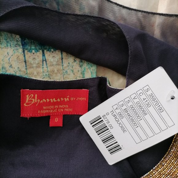 Anthropologie Bhanuni By Jyoti Turquois Embroidery Beaded A-Line Dress Sz 0 - Picture 6 of 9
